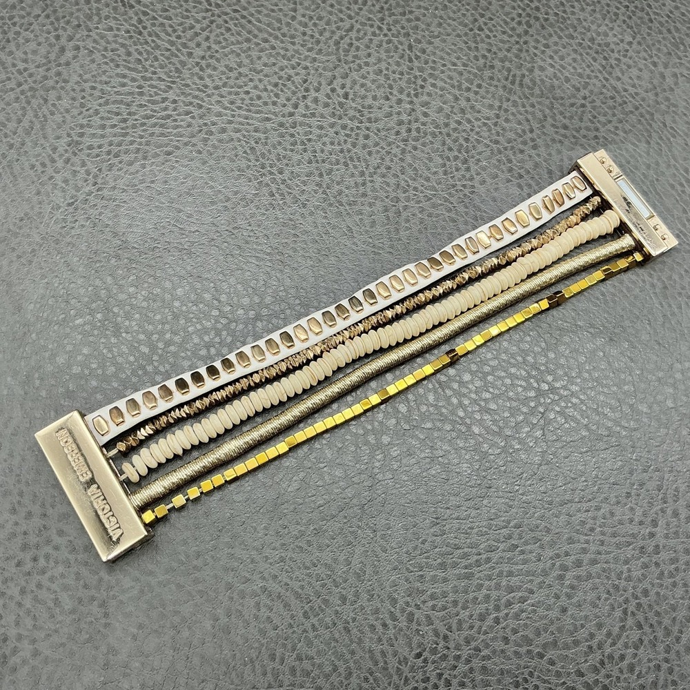 Victoria Emerson Bracelet Gold Tone Beige Beaded Multi Strand Cuff Womens 7 In